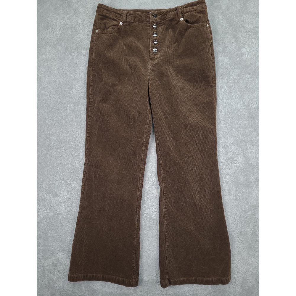 Nasty Gal Brown Corduroy Button Down Flared Trousers Sz 10 Retro 70s Fit Flare